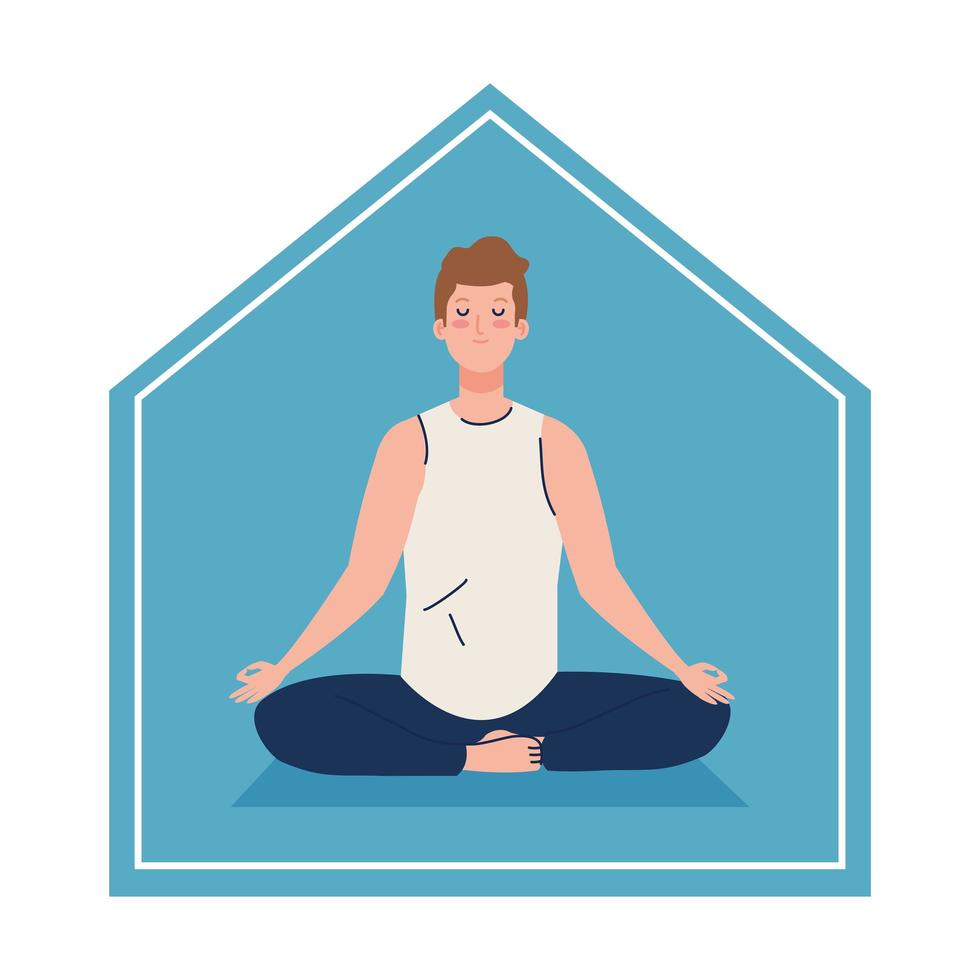 stay at home, man meditating, concept for yoga, meditation, relax, healthy lifestyle vector