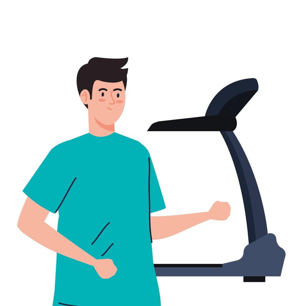 sport, man with treadmill, sport person with electrical training machine vector