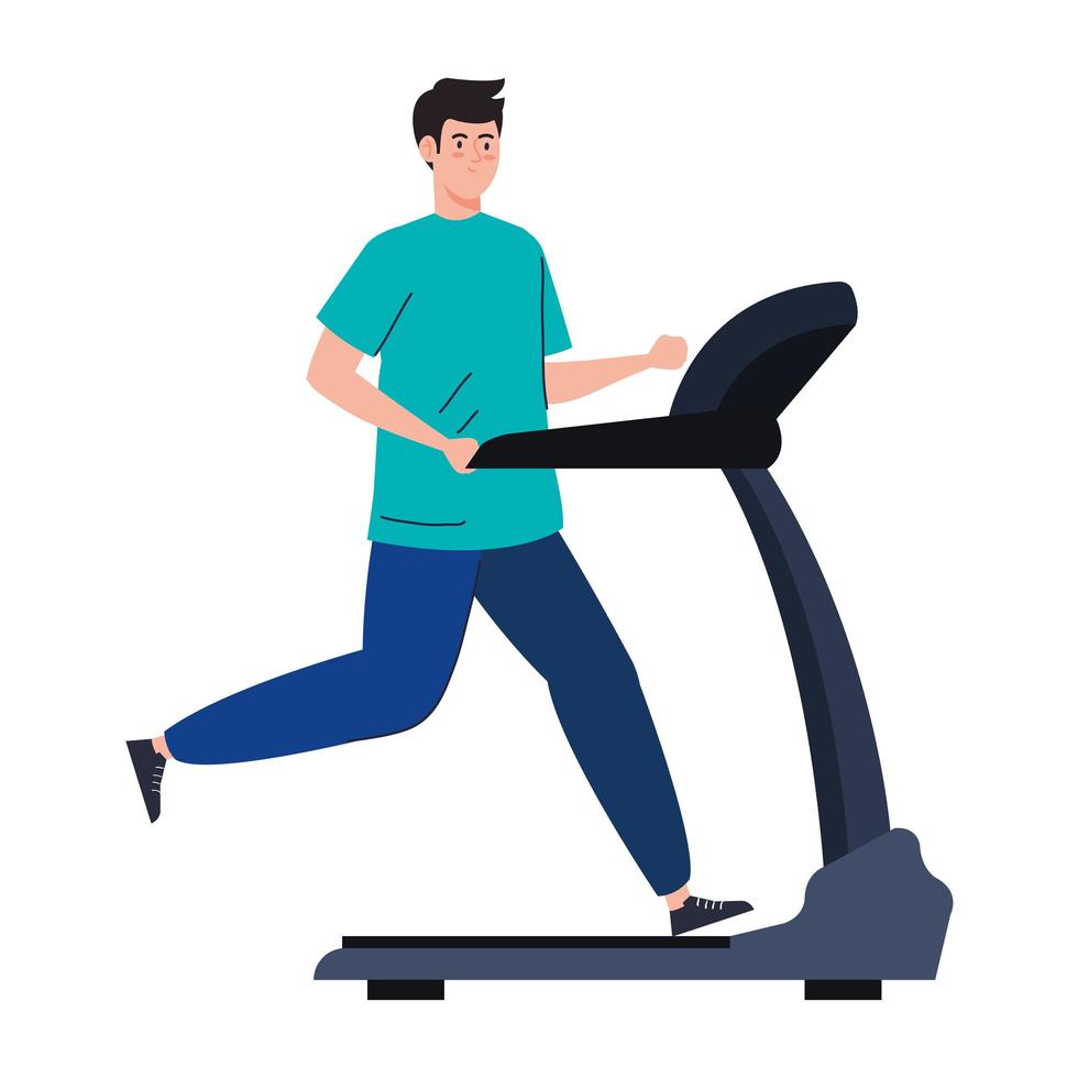 sport, man running on treadmill, sport person at the electrical training machine vector