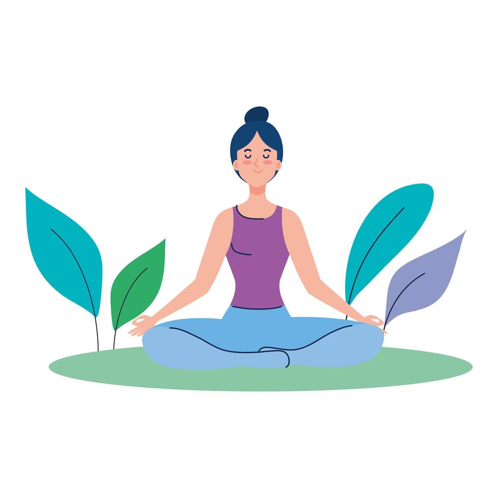 mujer meditando, concepto de yoga, meditación, relajación, estilo de vida saludable en el paisaje vector