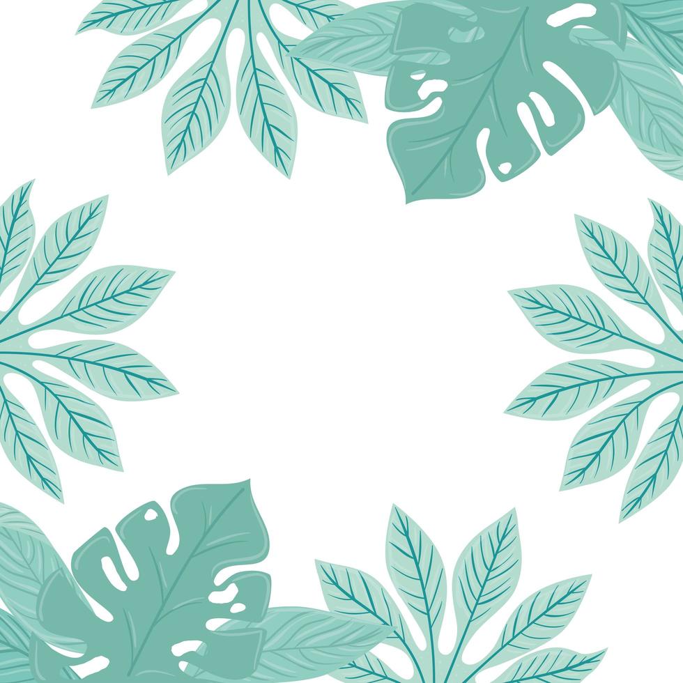 frame of tropical leaves pastel color on white background vector