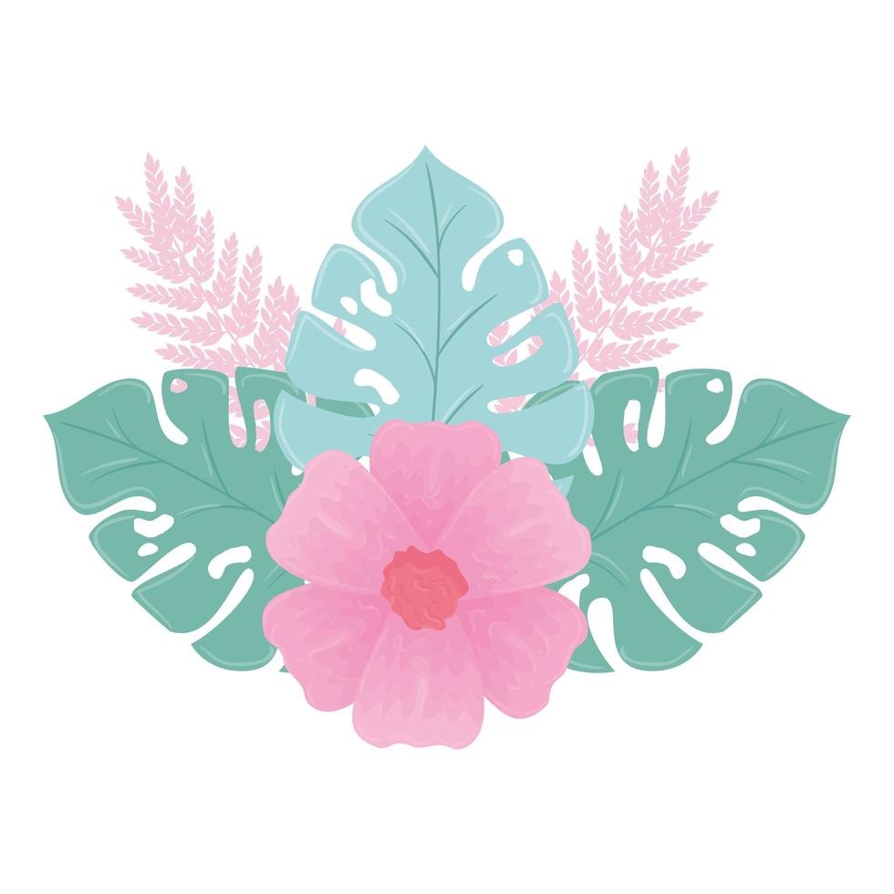 flower pink color pastel with branch and leaves, nature concept vector