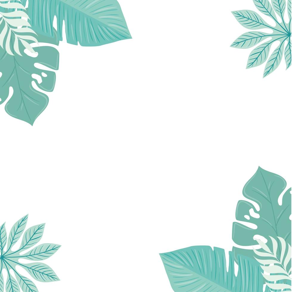 frame of tropical leaves pastel color on white background vector