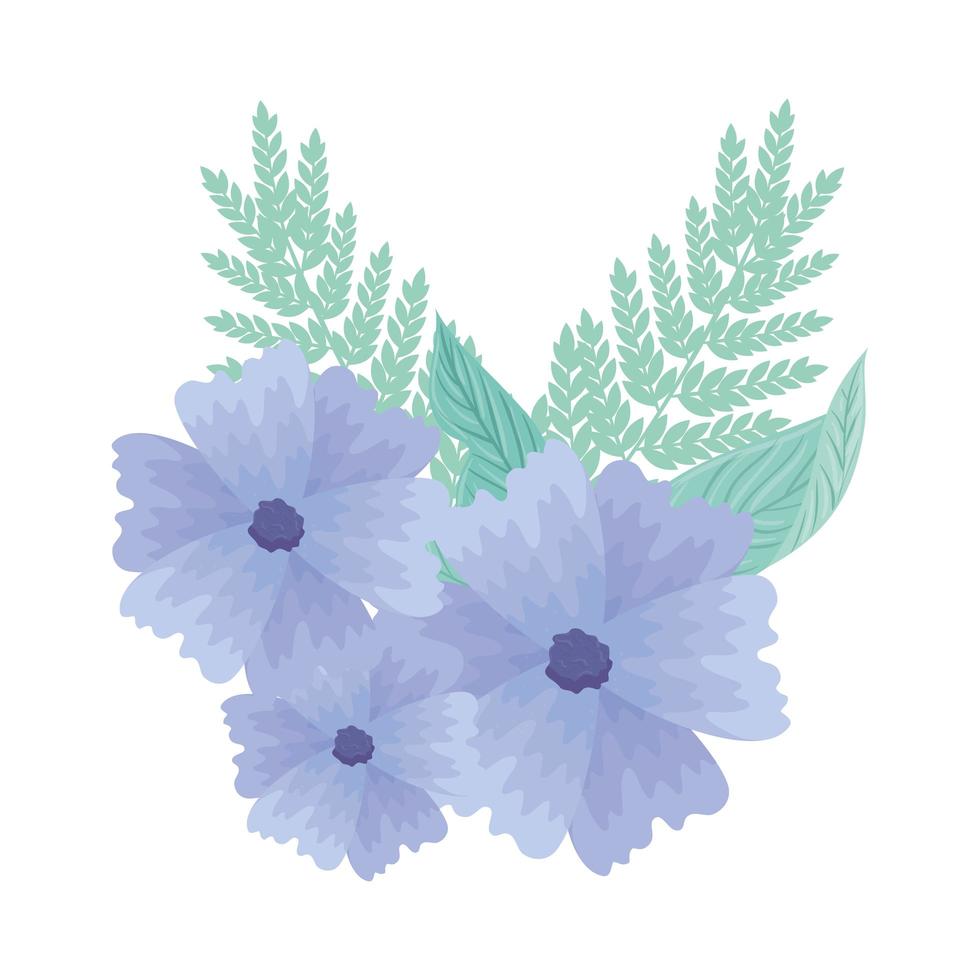 flower blue color pastel with leaves, nature concept vector