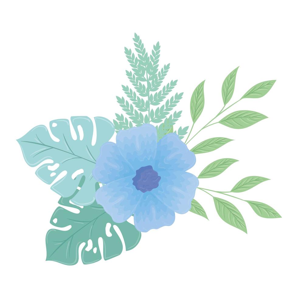 flowers blue color pastel with branches and leaves, nature concept vector