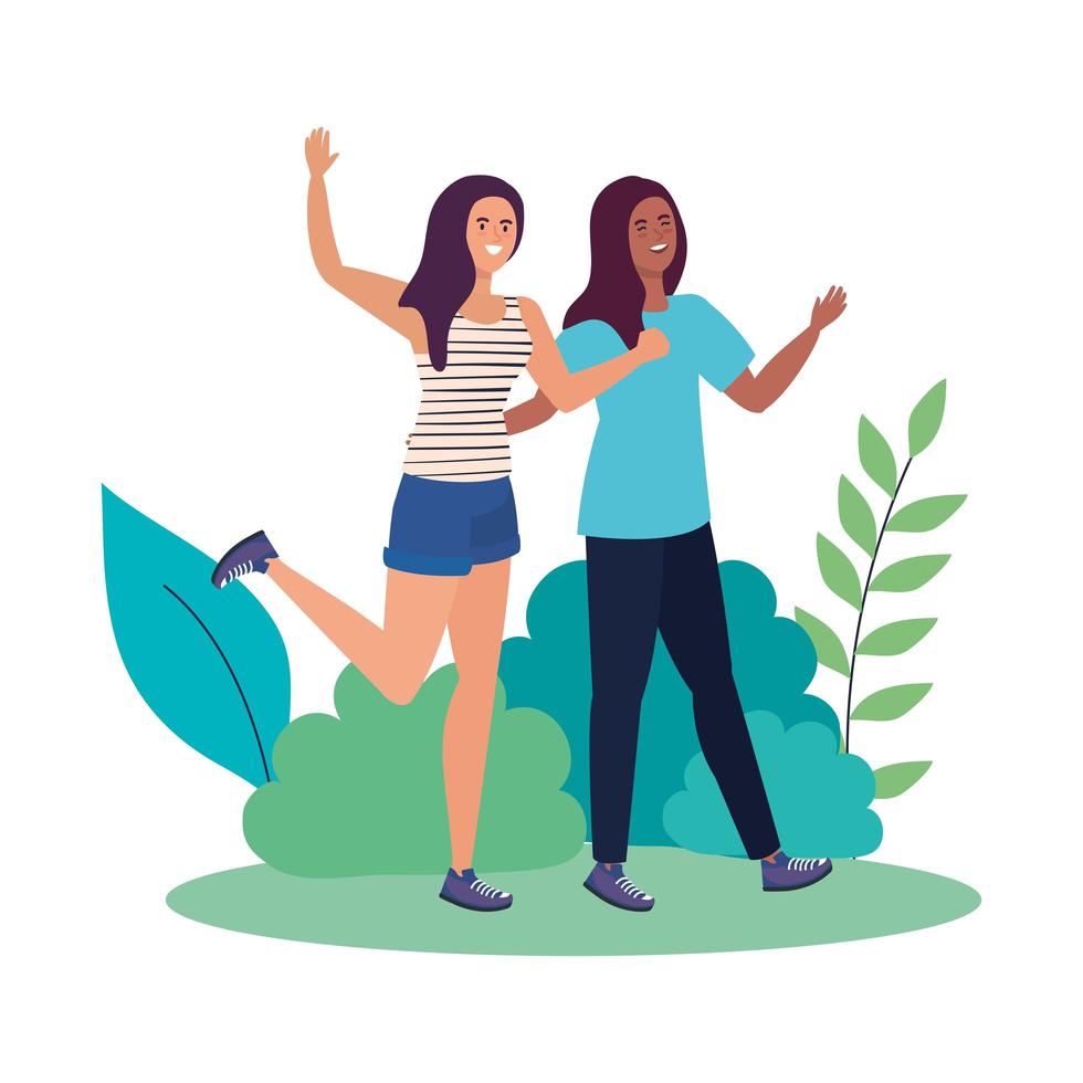 happy women in landscape, healthy lifestyle, celebrating holiday vector