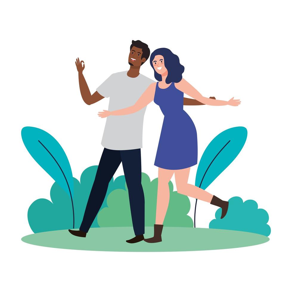 happy couple in landscape, healthy lifestyle, celebrating holiday vector