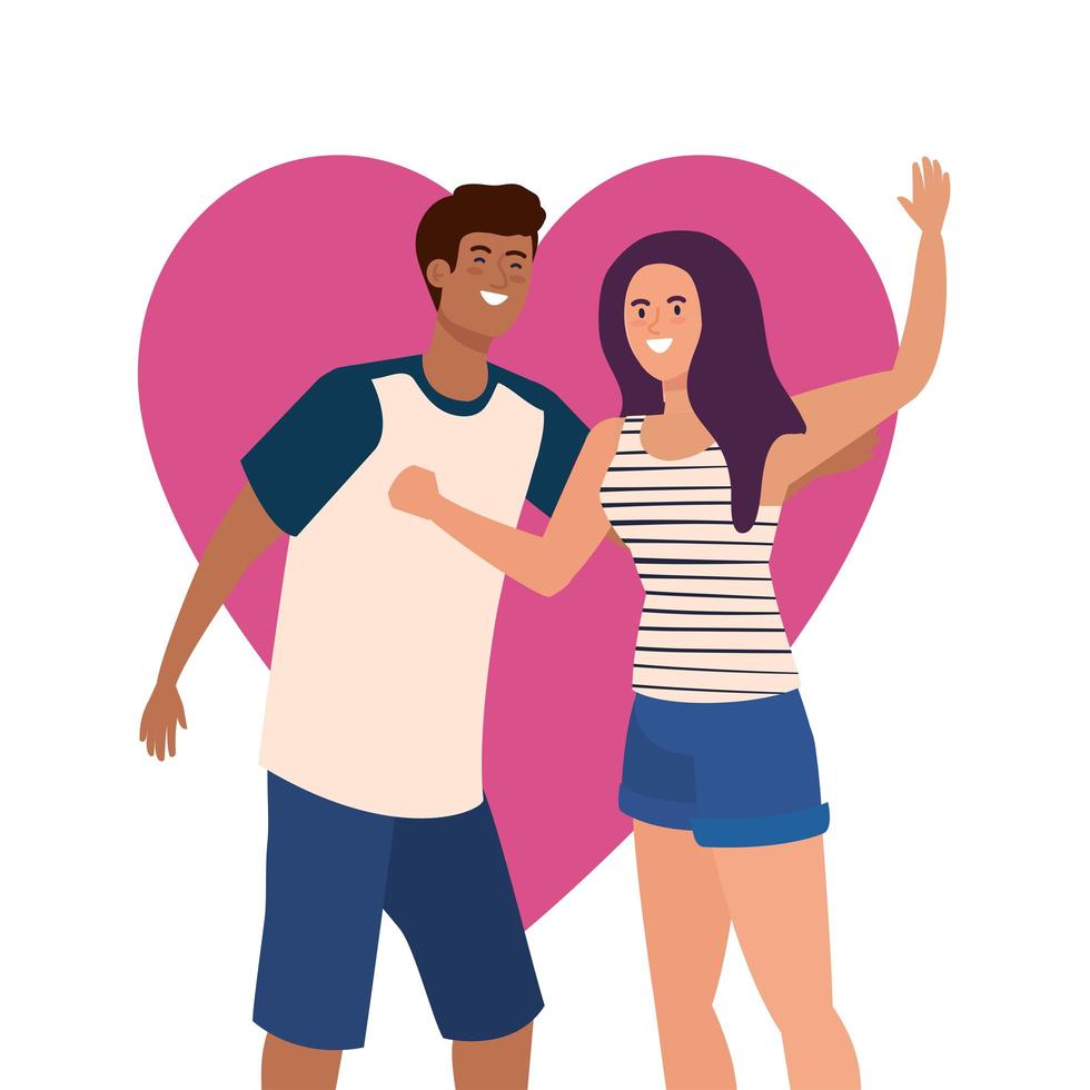 happy couple with heart background, healthy lifestyle, celebrating holiday vector