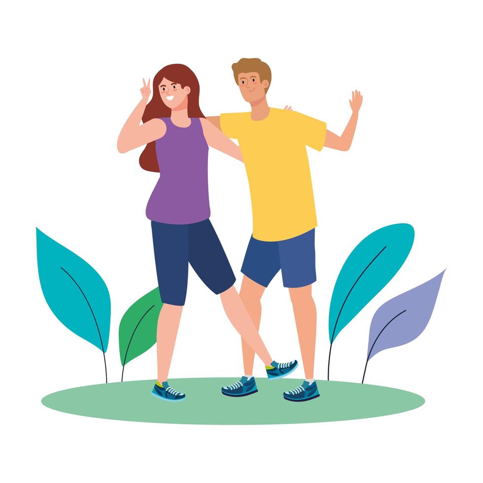 happy couple in landscape, healthy lifestyle, celebrating holiday vector