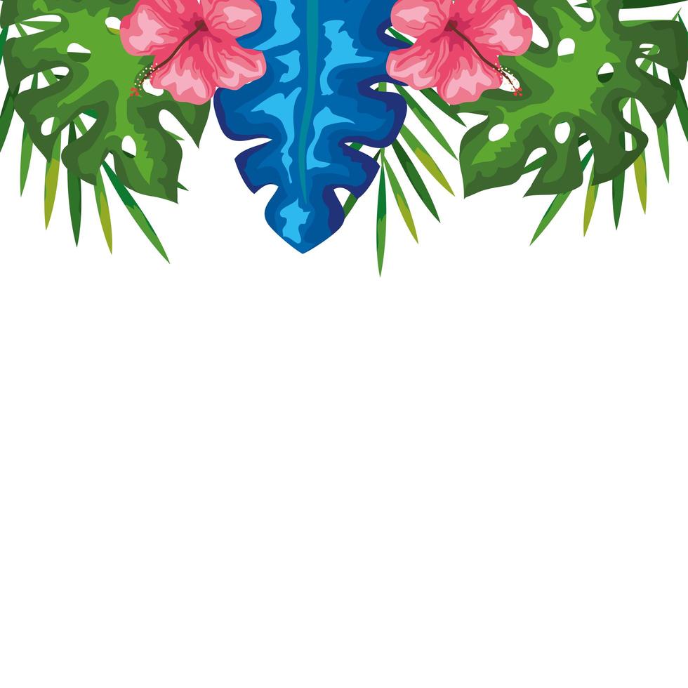 decoration of hibiscus flowers with branches and leaves, tropical nature, spring summer botanical vector