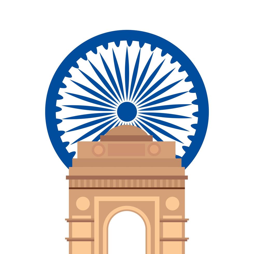 india gate, famous monument with blue ashoka wheel indian vector