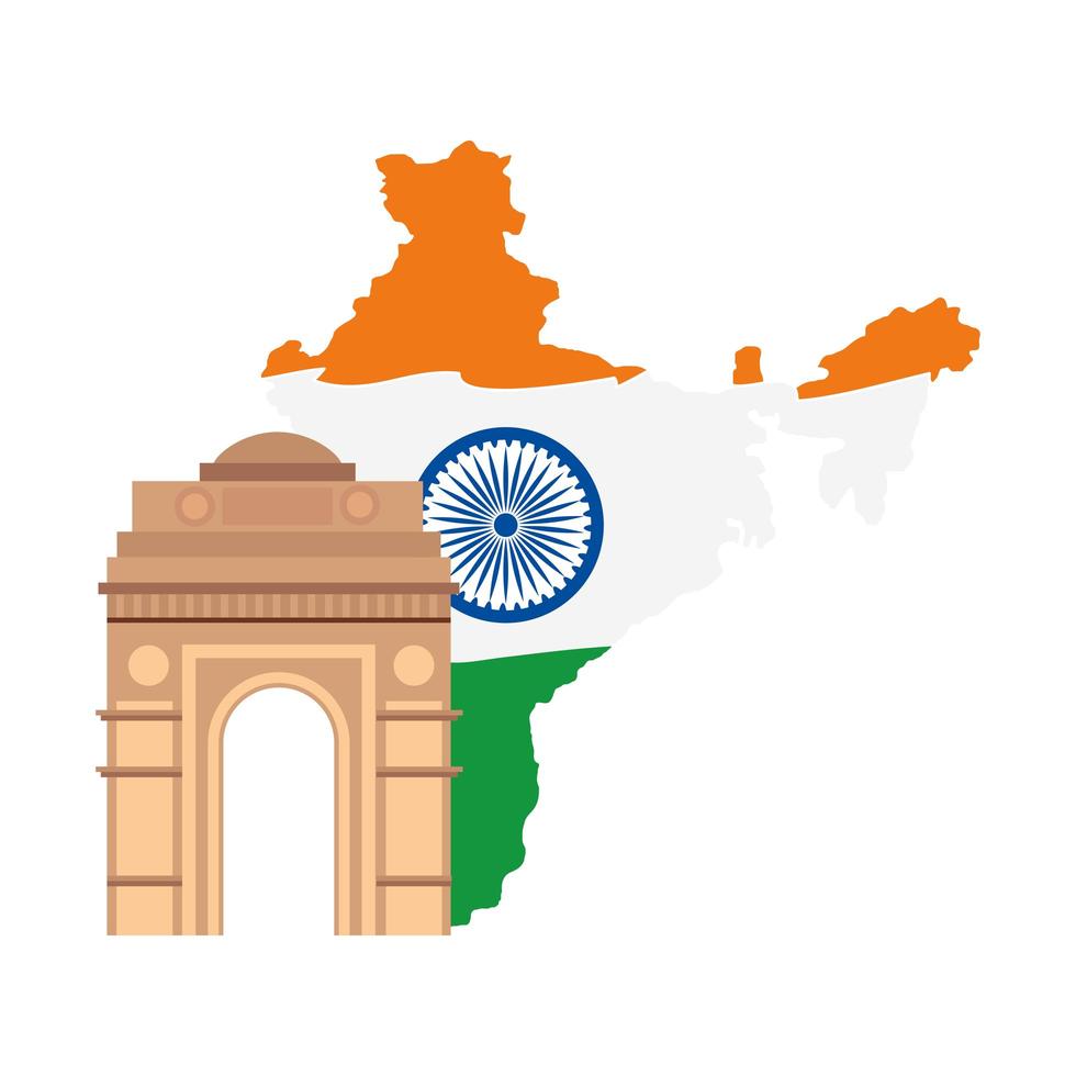 india gate, famous monument with map of india vector