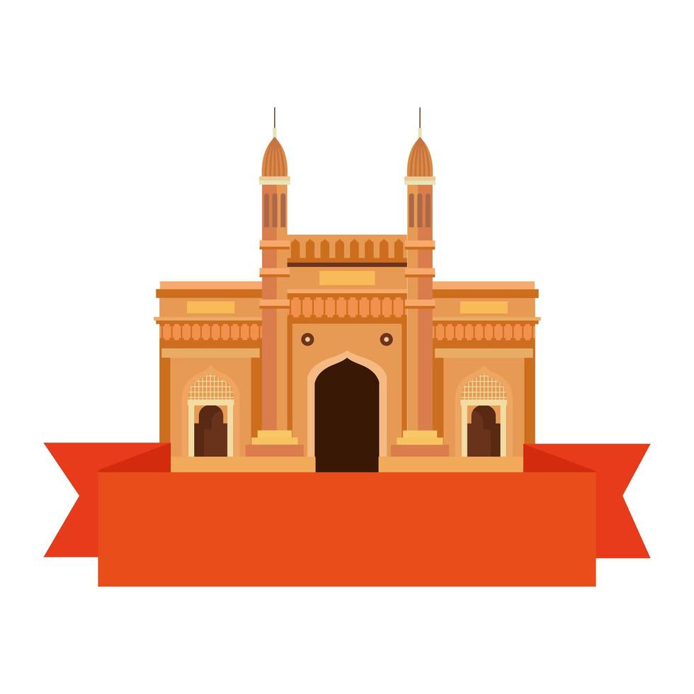 gateway, famous monument of india with ribbon on white background vector