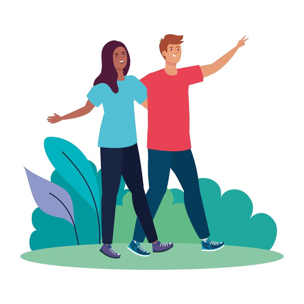 happy couple in landscape, healthy lifestyle, celebrating holiday vector