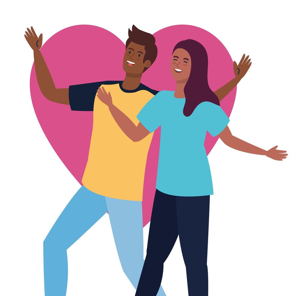 happy couple with heart background, healthy lifestyle, celebrating holiday vector