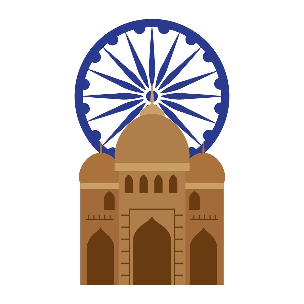 india mosque, famous monument with blue ashoka wheel indian vector