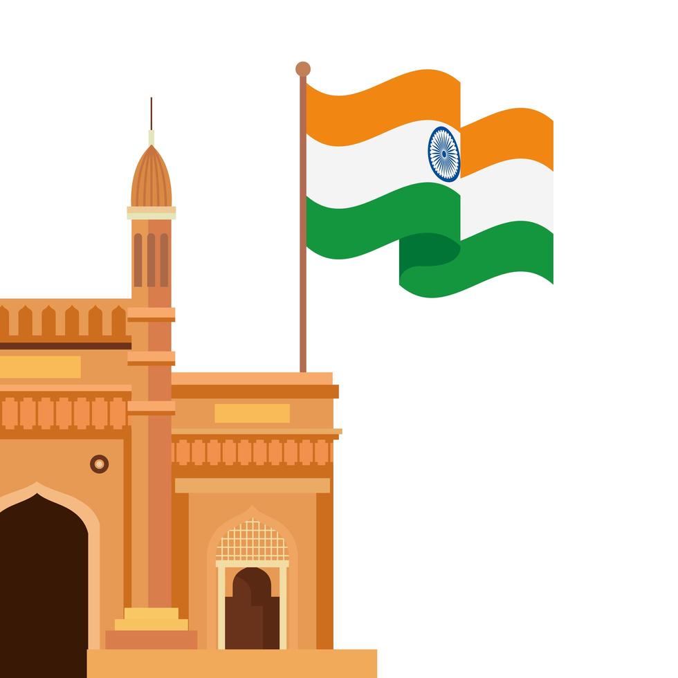 gateway, famous monument with flag of india on white background vector