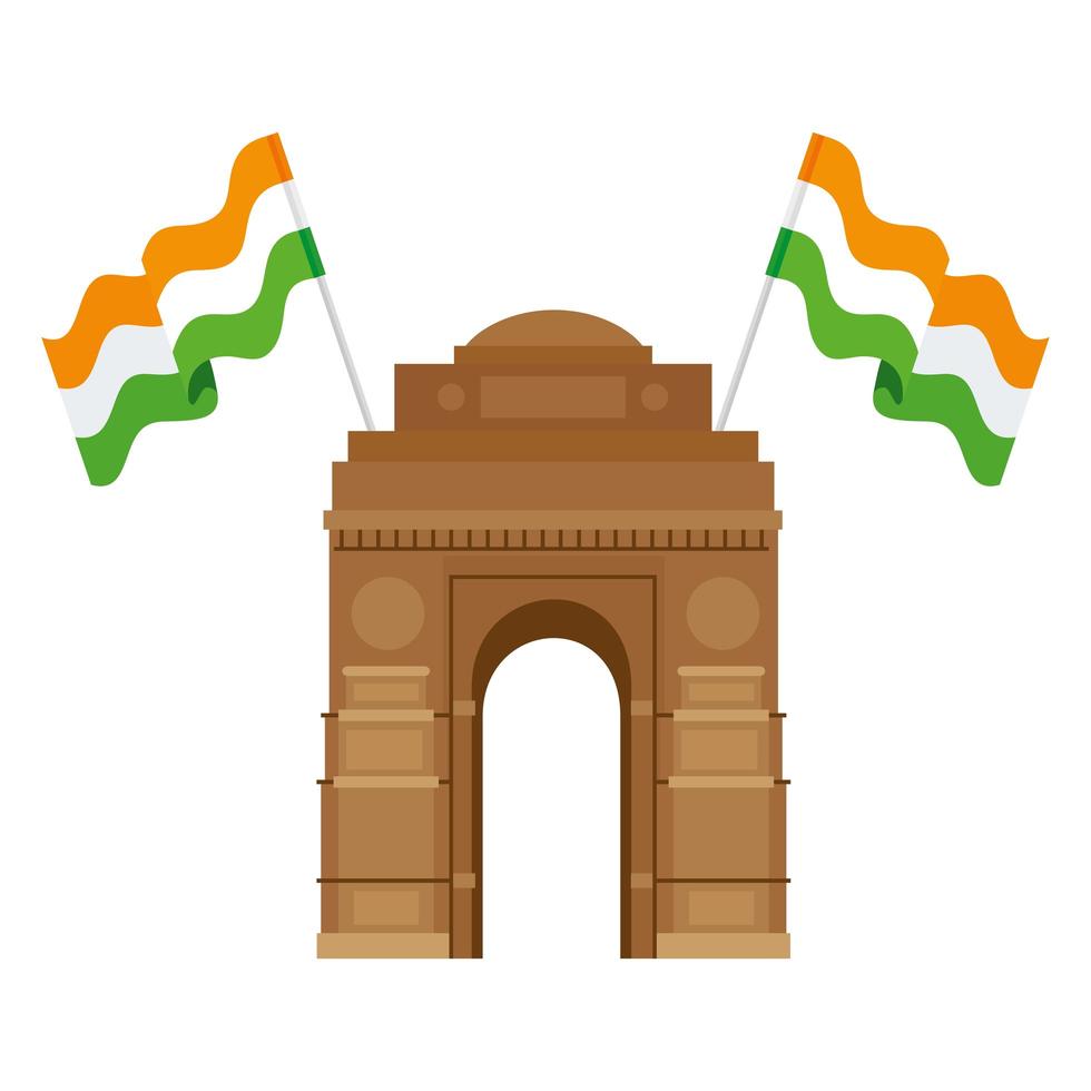 puerta de la india, famoso monumento con banderas de la india vector