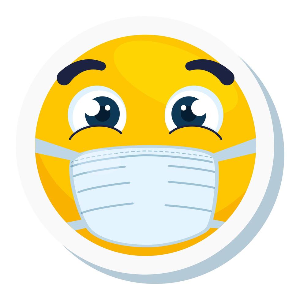 emoji wearing medical mask, yellow face using white surgical mask icon vector