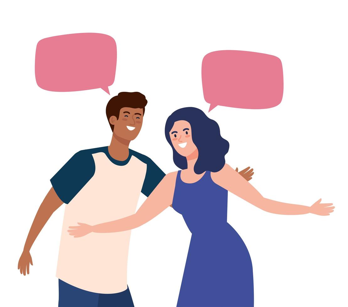 happy couple talking with speech bubbles, celebrating holiday vector