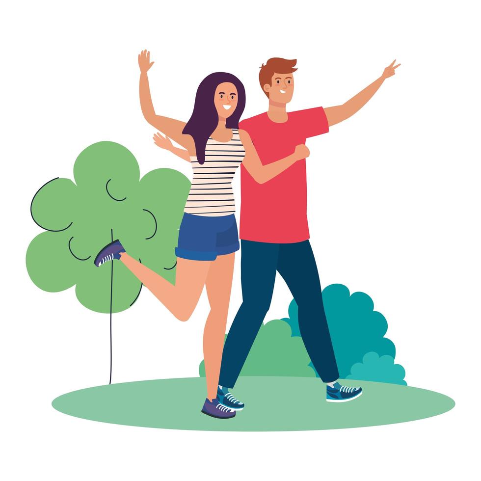 happy couple in landscape, healthy lifestyle, celebrating holiday vector