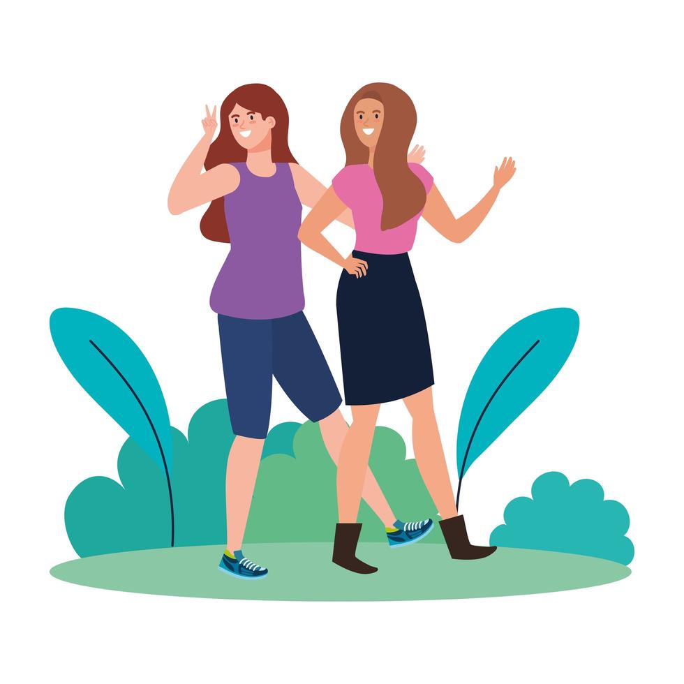 happy women in landscape, healthy lifestyle, celebrating holiday vector