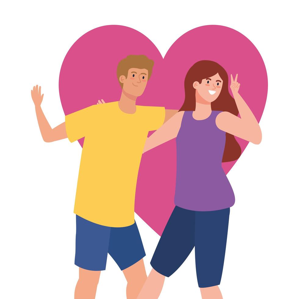 happy couple with heart background, healthy lifestyle, celebrating holiday vector