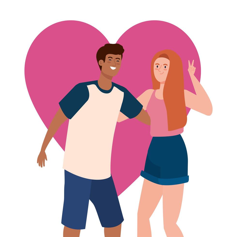 pareja feliz con fondo de corazón, estilo de vida saludable, celebrando las vacaciones vector