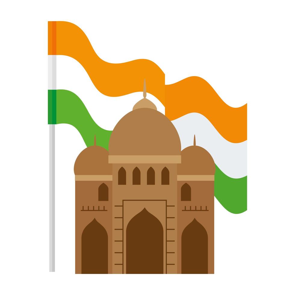 india mosque, famous monument of india with flag india vector