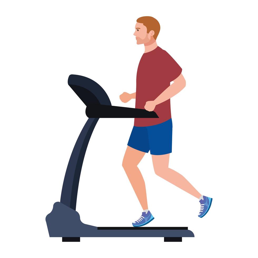 sport, man running on treadmill, sport person at the electrical training machine on white background vector