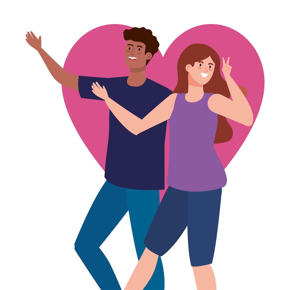 happy couple with heart background, healthy lifestyle, celebrating holiday vector