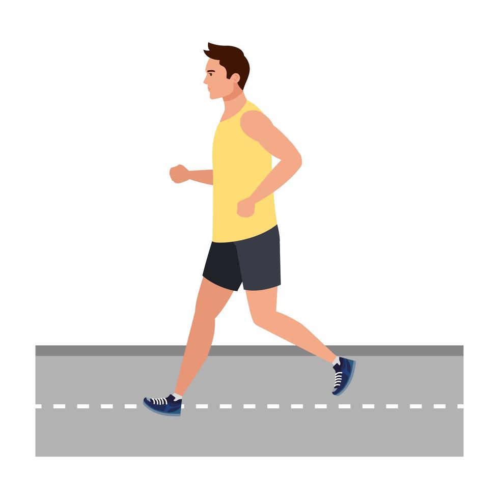 man running on highway, man in sportswear jogging, male athlete on white background vector