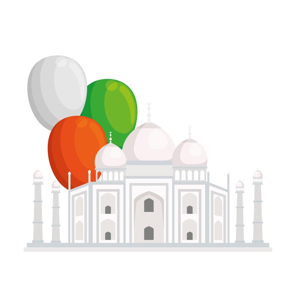 taj mahal, famous monument of india with balloons helium decoration vector