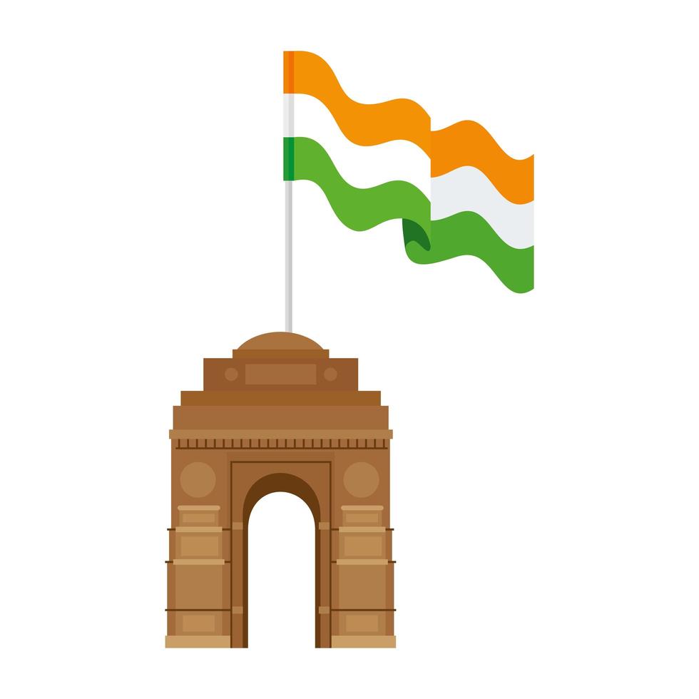 india gate, famous monument with flag of india vector