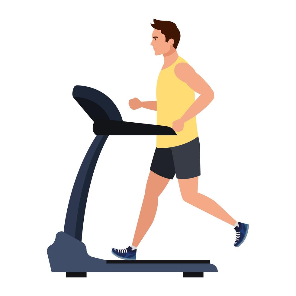 sport, man running on treadmill, sport person at the electrical training machine on white background vector