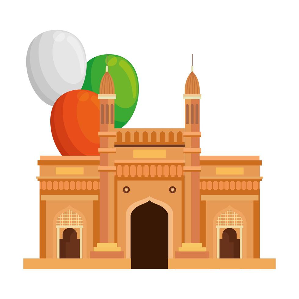 gateway, famous monument of india with balloons helium decoration vector