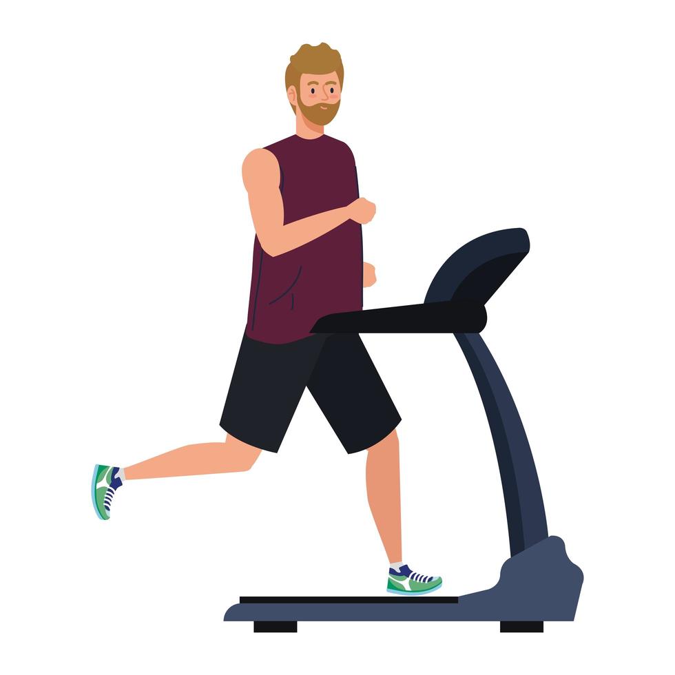 sport, man running on treadmill, sport person at the electrical training machine vector