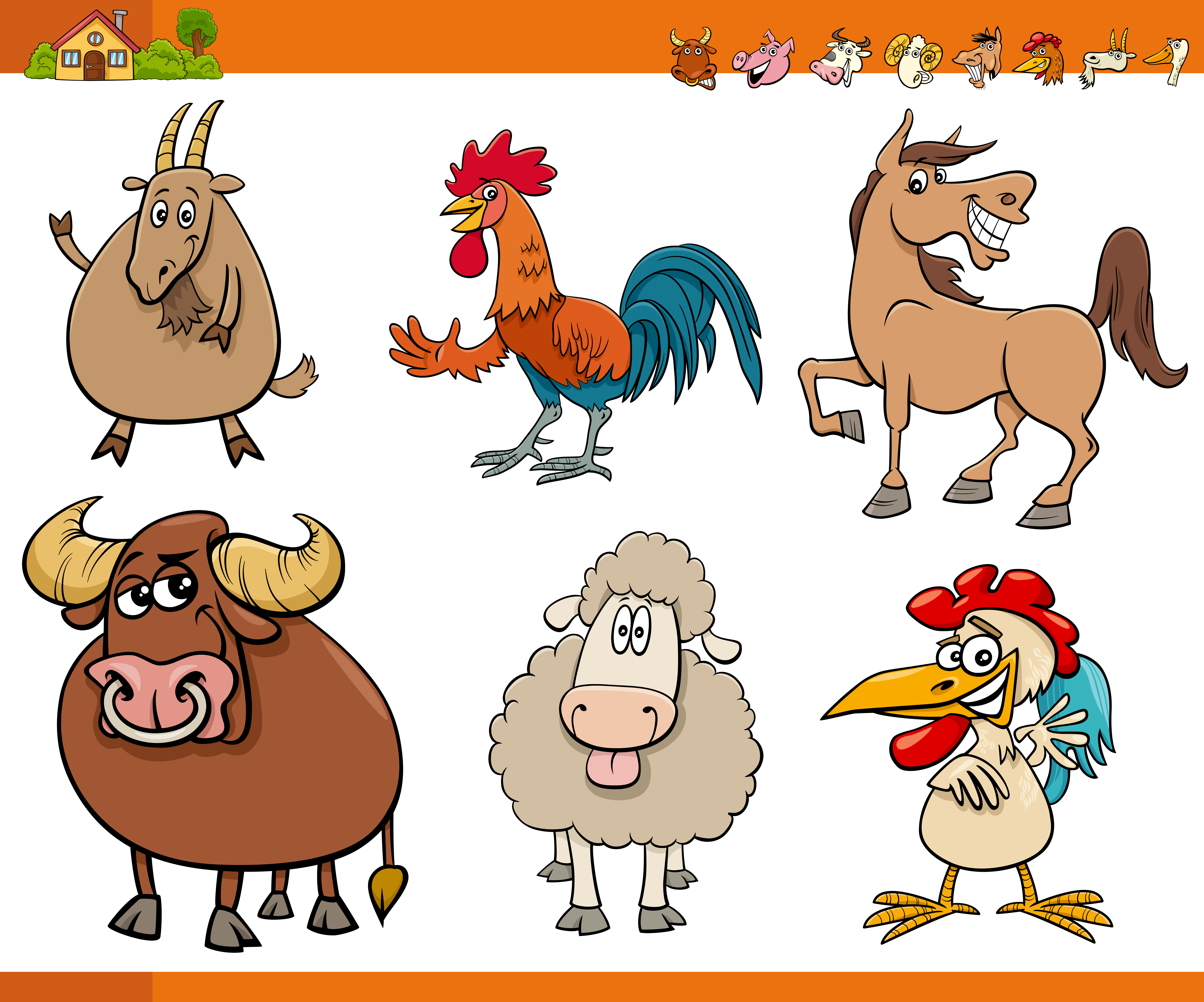 cartoon funny farm animal characters set 1892708 Vector Art at Vecteezy