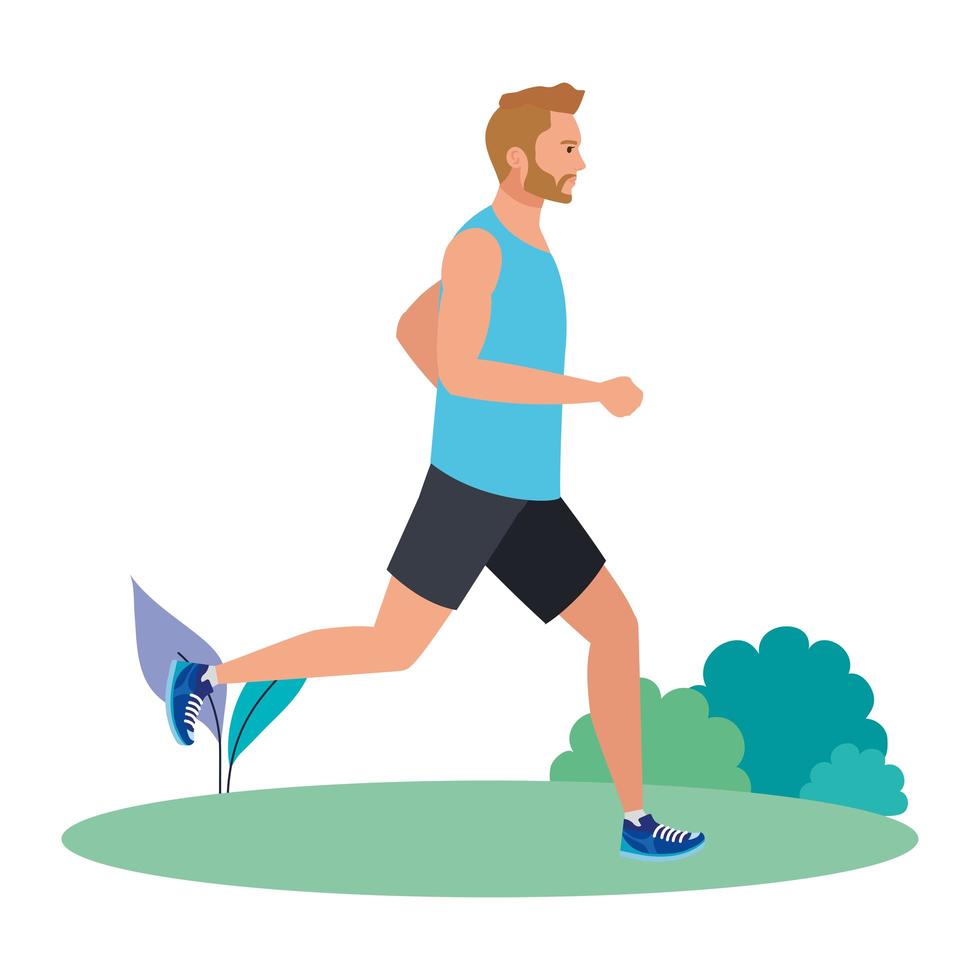 hombre corriendo sobre la hierba, hombre en ropa deportiva trotando, atleta masculino, deportista vector