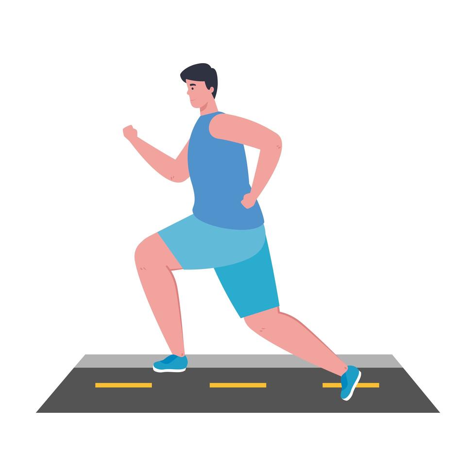 man running on highway, man in sportswear jogging, male athlete on white background vector