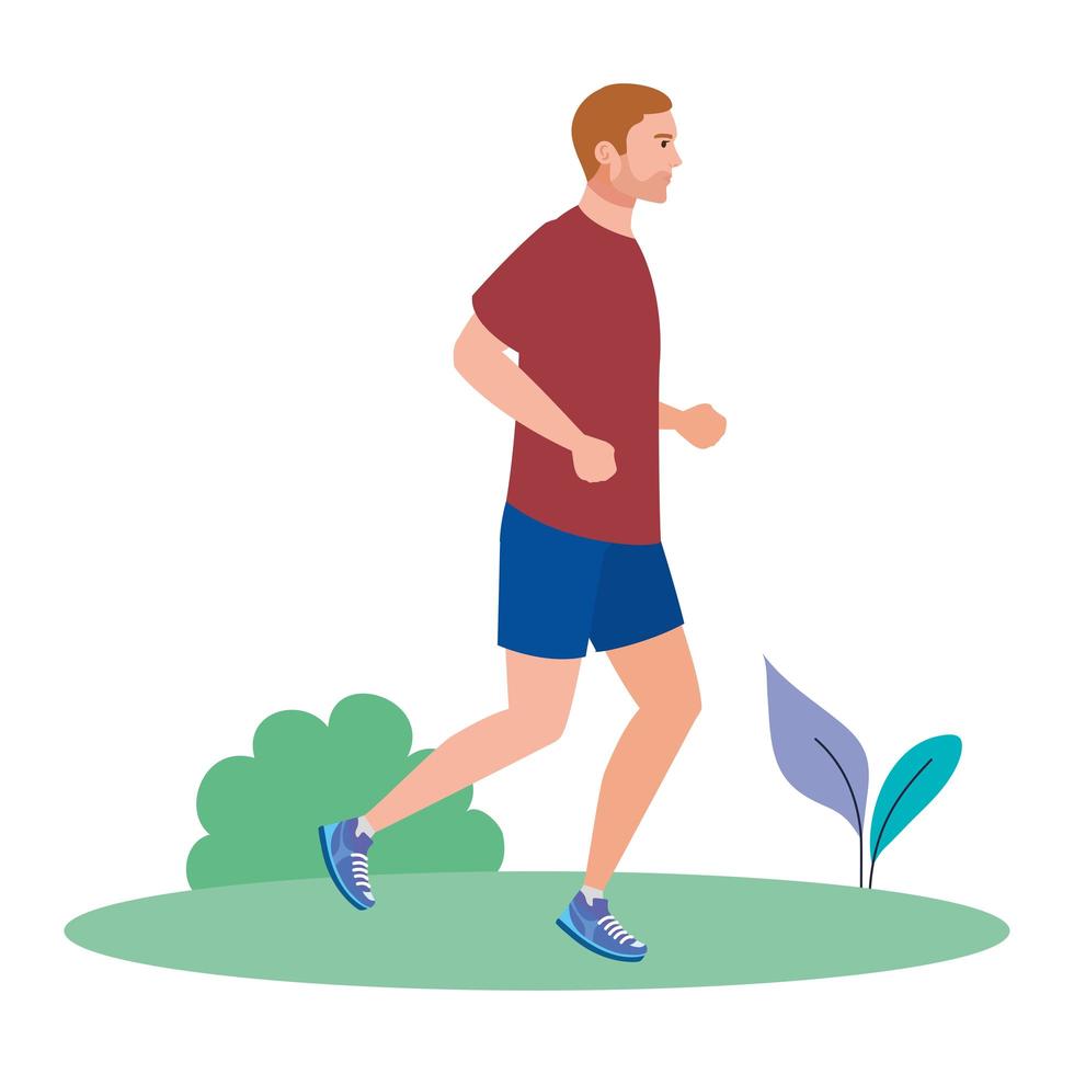 man running on grass, man in sportswear jogging, male athlete, sporty person vector