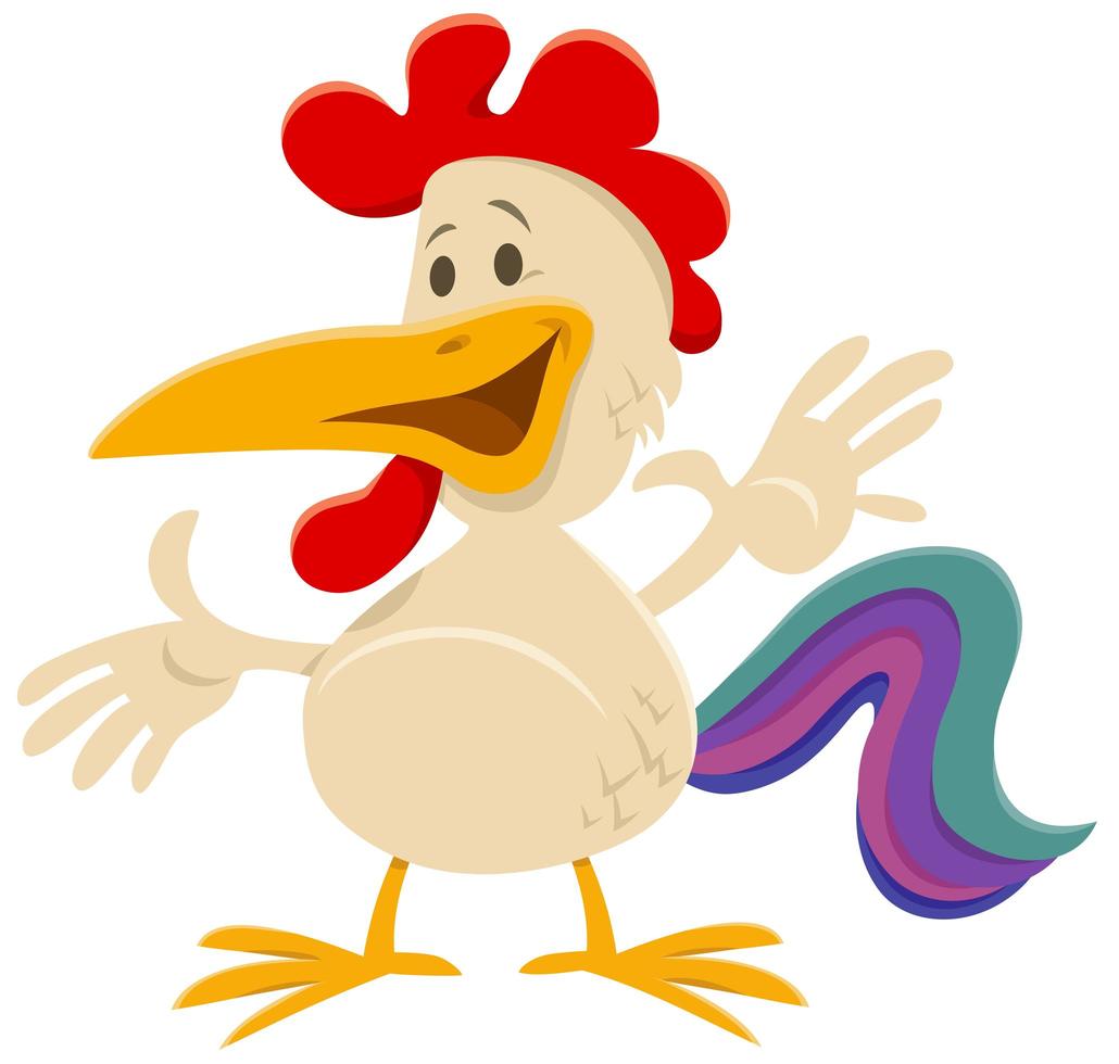 happy cartoon rooster farm animal comic character vector