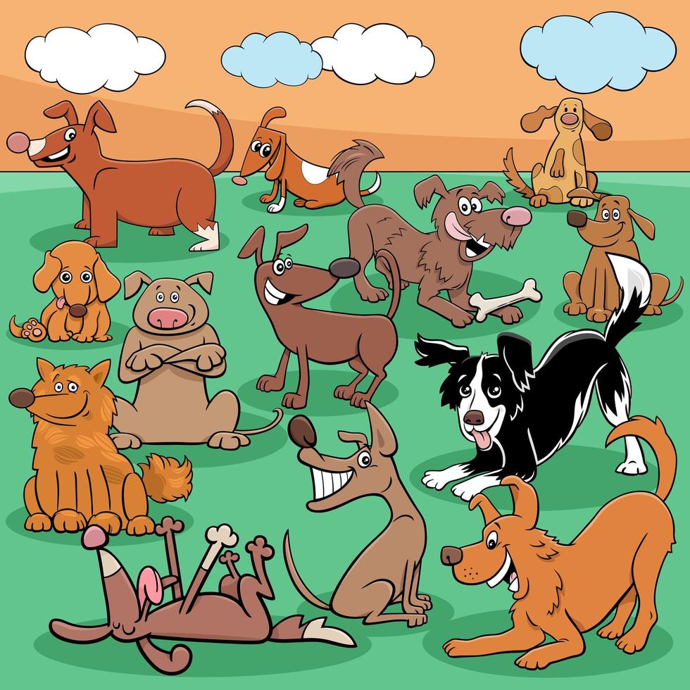 dibujos animados de perros y cachorros grupo de personajes de cómic vector