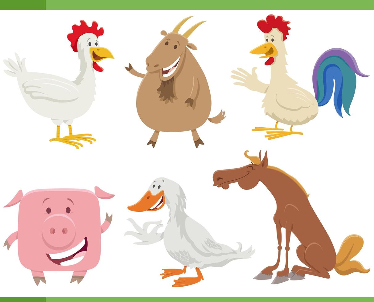 cartoon happy farm animal characters set vector