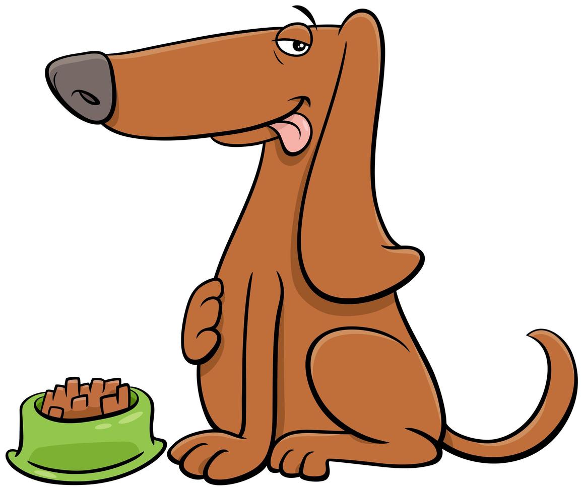 cartoon dog animal character with his food vector