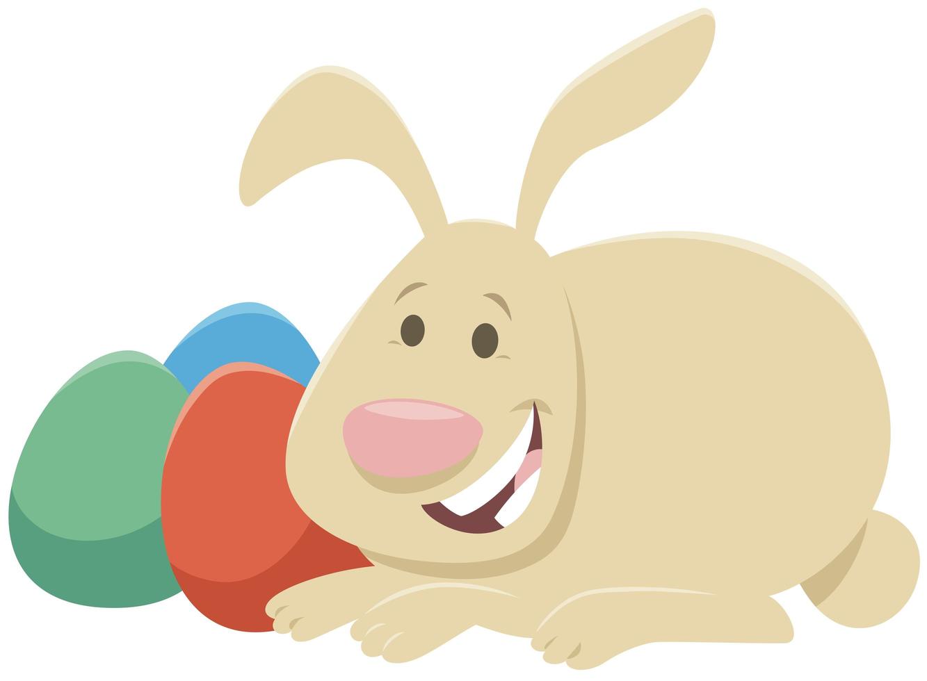 cartoon Easter bunny with painted Easter eggs vector