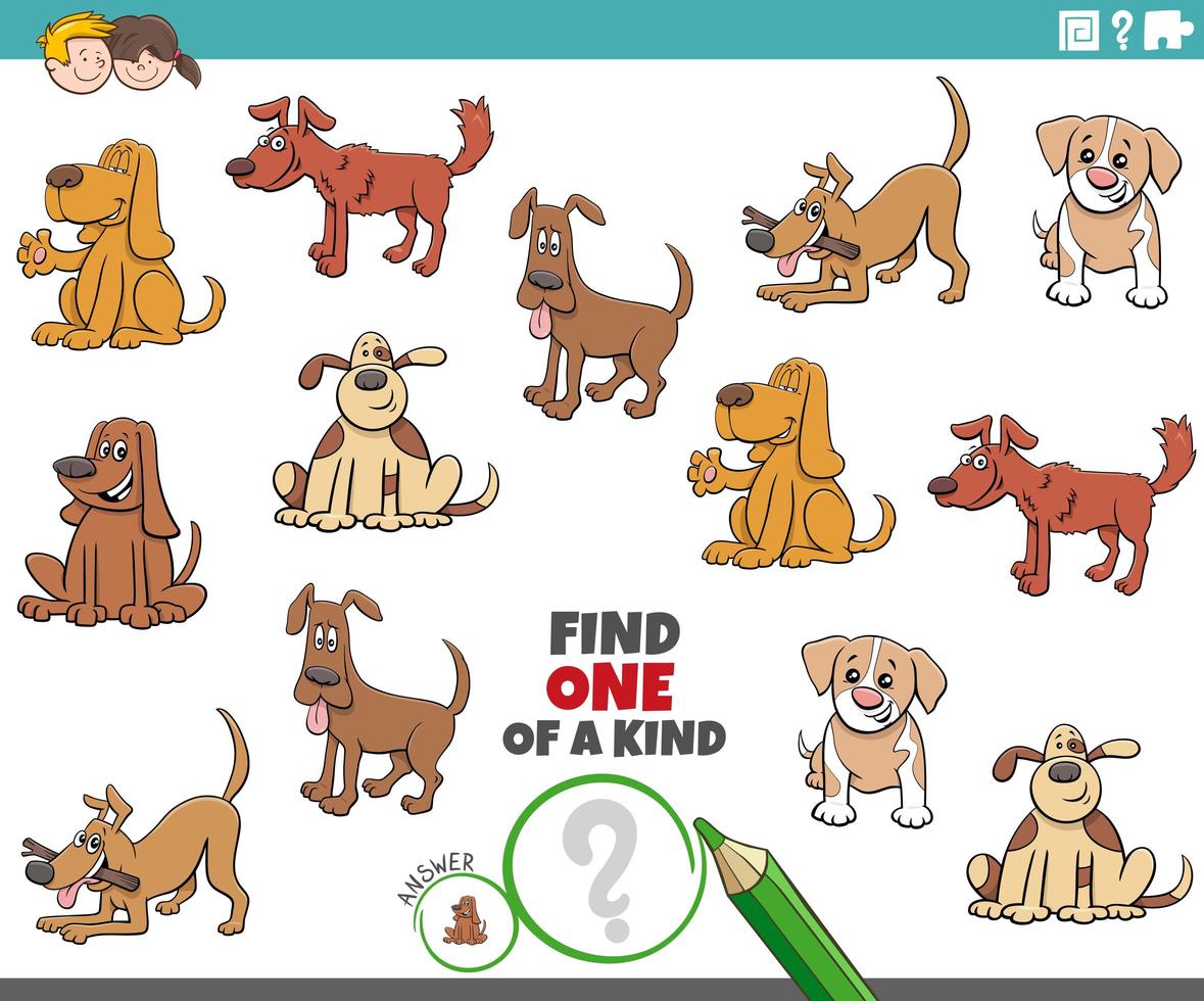 one of a kind game for kids with funny dogs vector