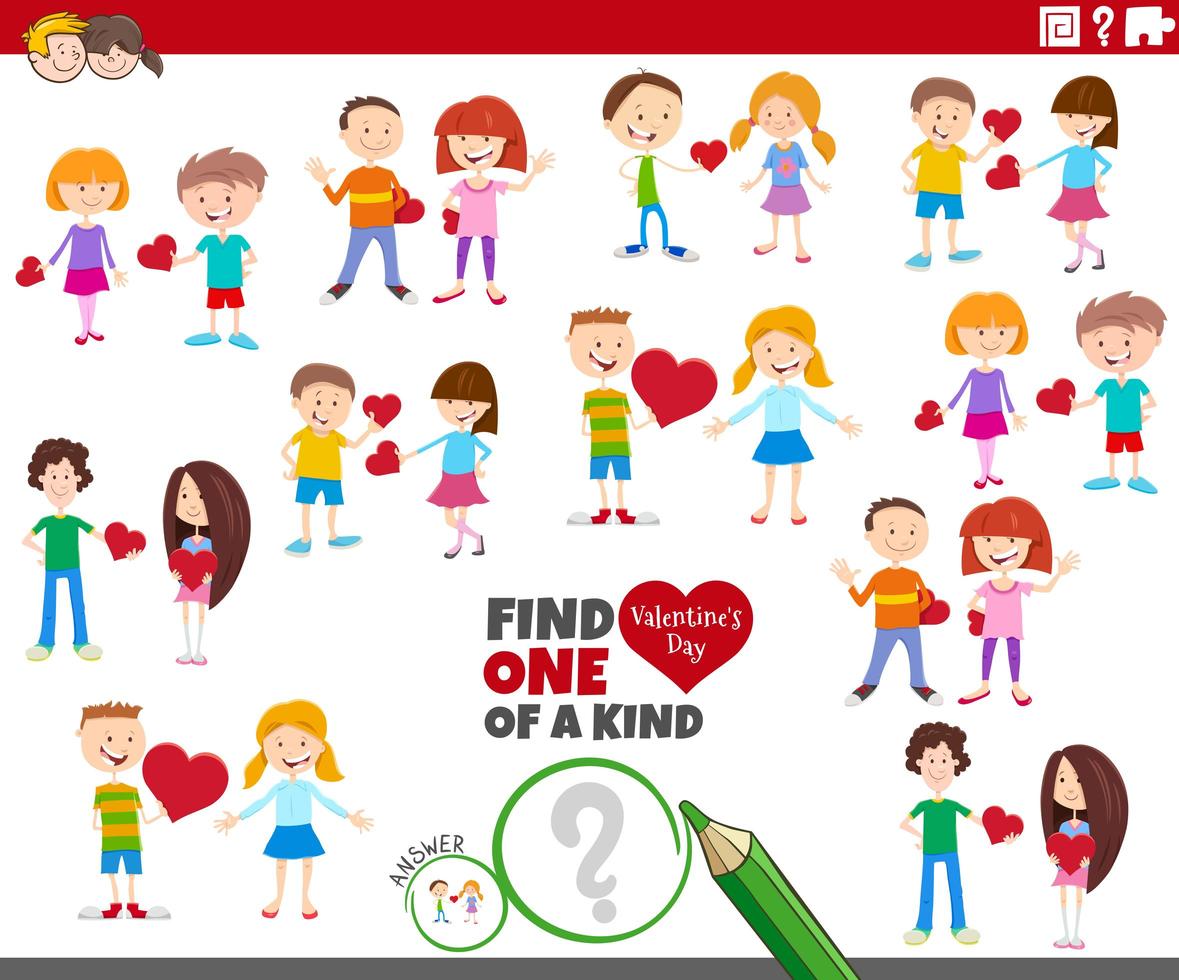 juego único con parejas de niños de dibujos animados en san valentín vector