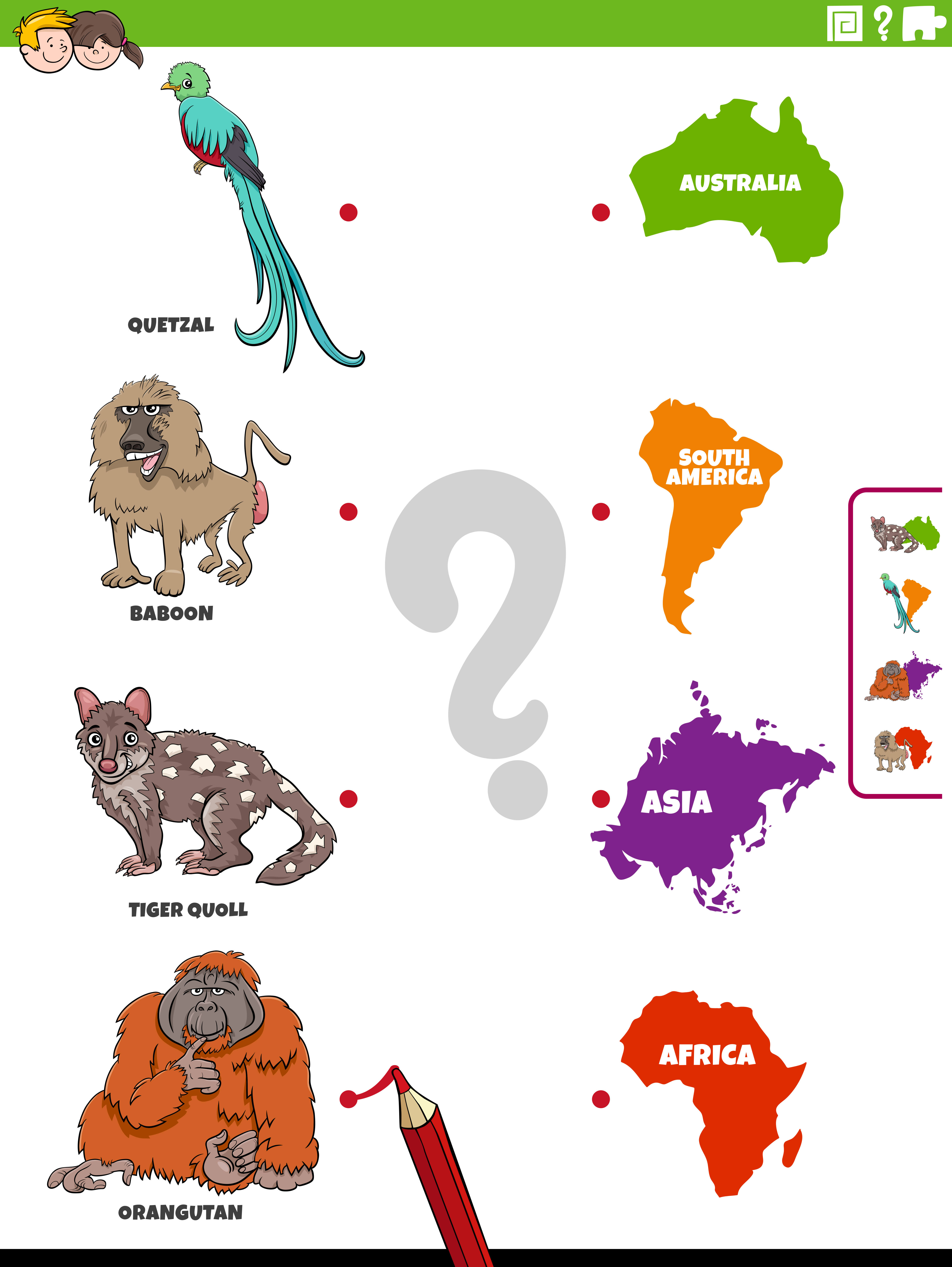 match animal species and continents educational game 1892834 Vector Art at  Vecteezy