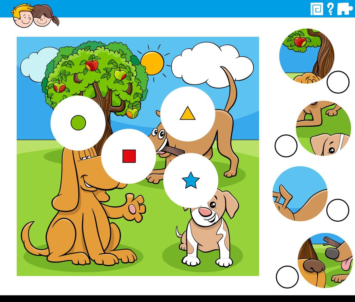 match pieces task with cartoon dogs characters vector